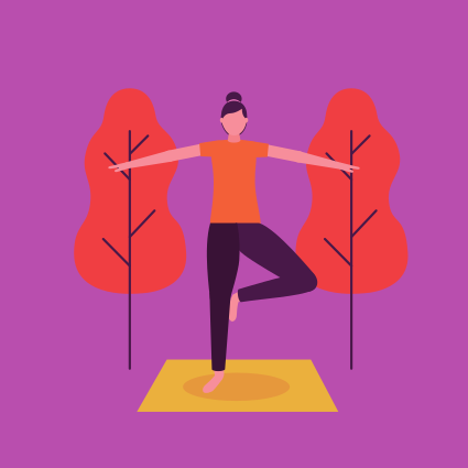 woman in the park hands together yoga activity vector illustration