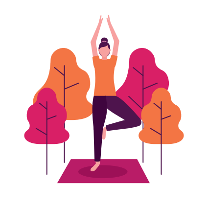 Donna con le mani in alto e l'illustrazione vettoriale di attività di yoga park
