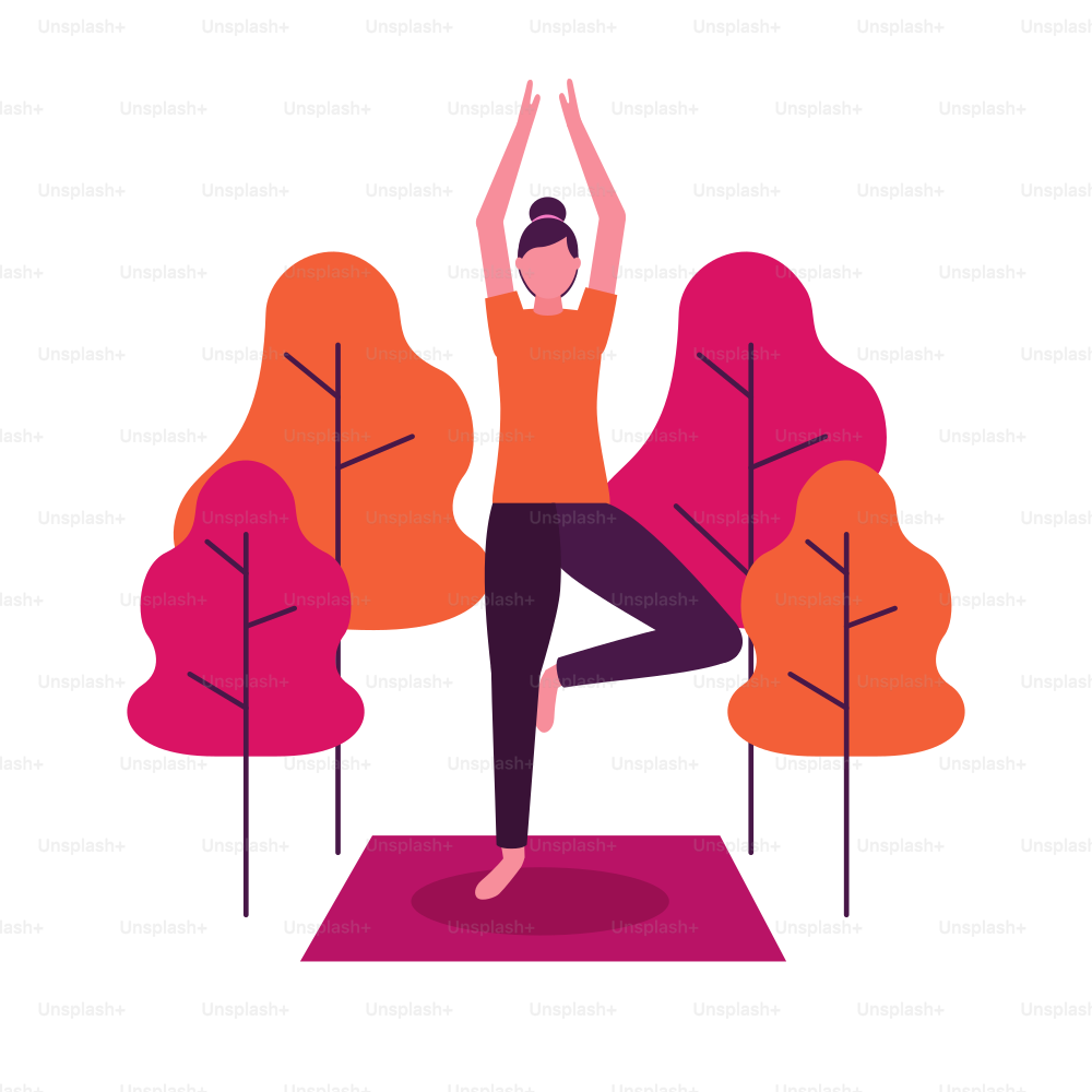 woman with hands up together park yoga activity vector illustration