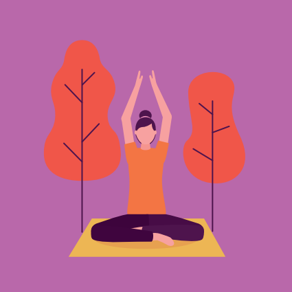 Atividade de yoga feminina ao ar livre no parque, ilustração vetorial