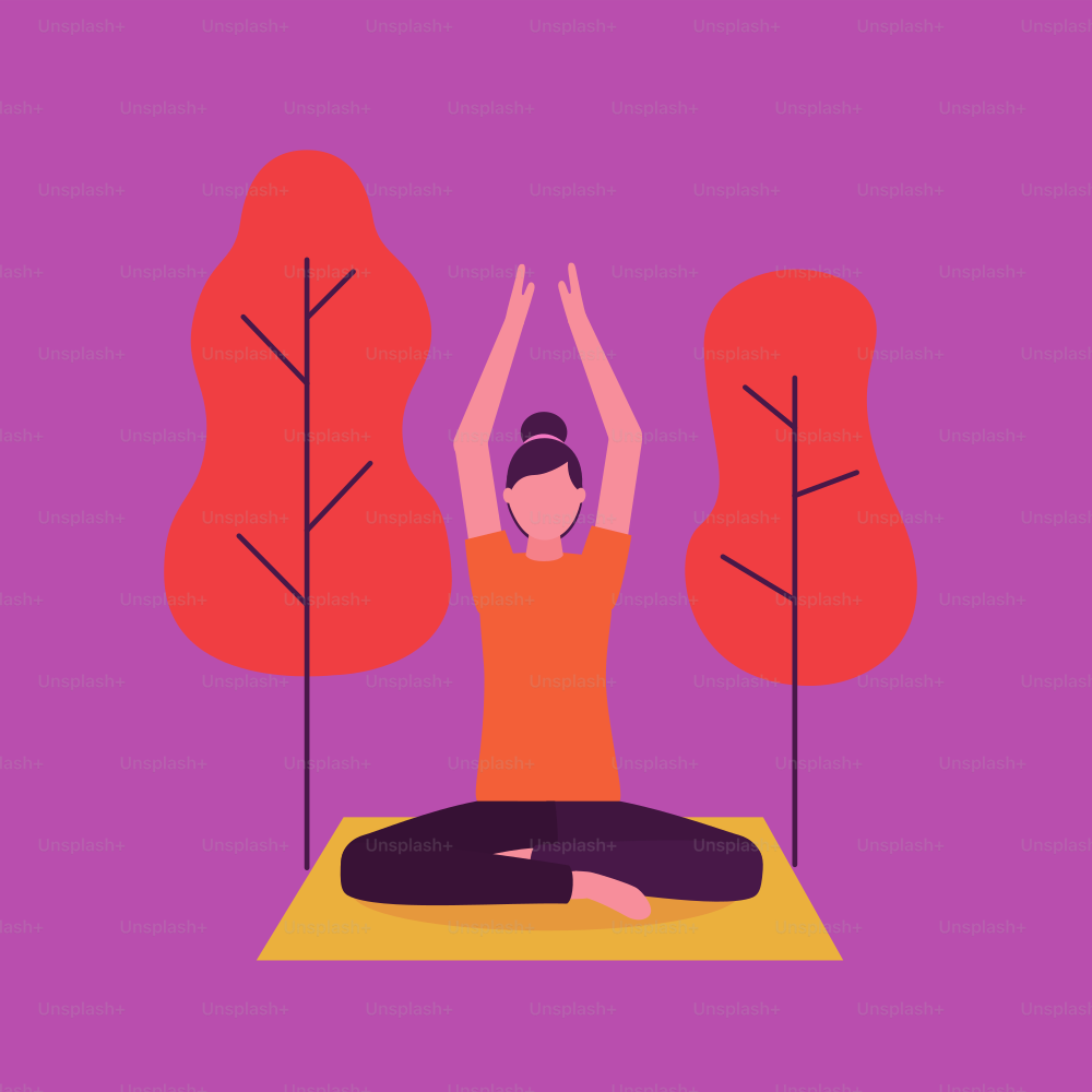 park outdoor woman yoga activity hands up vector illustration
