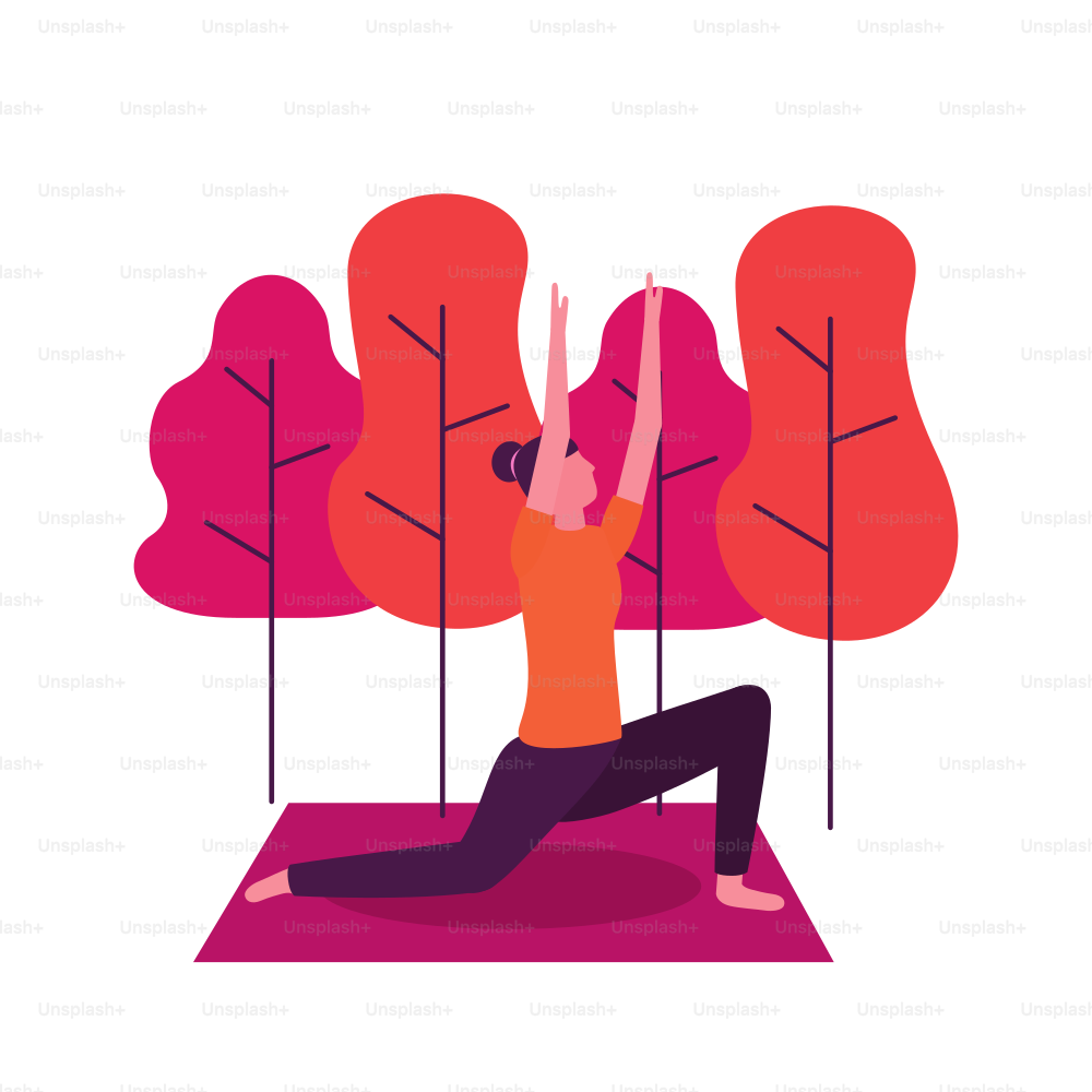 park woman hands up yoga activity vector illustration