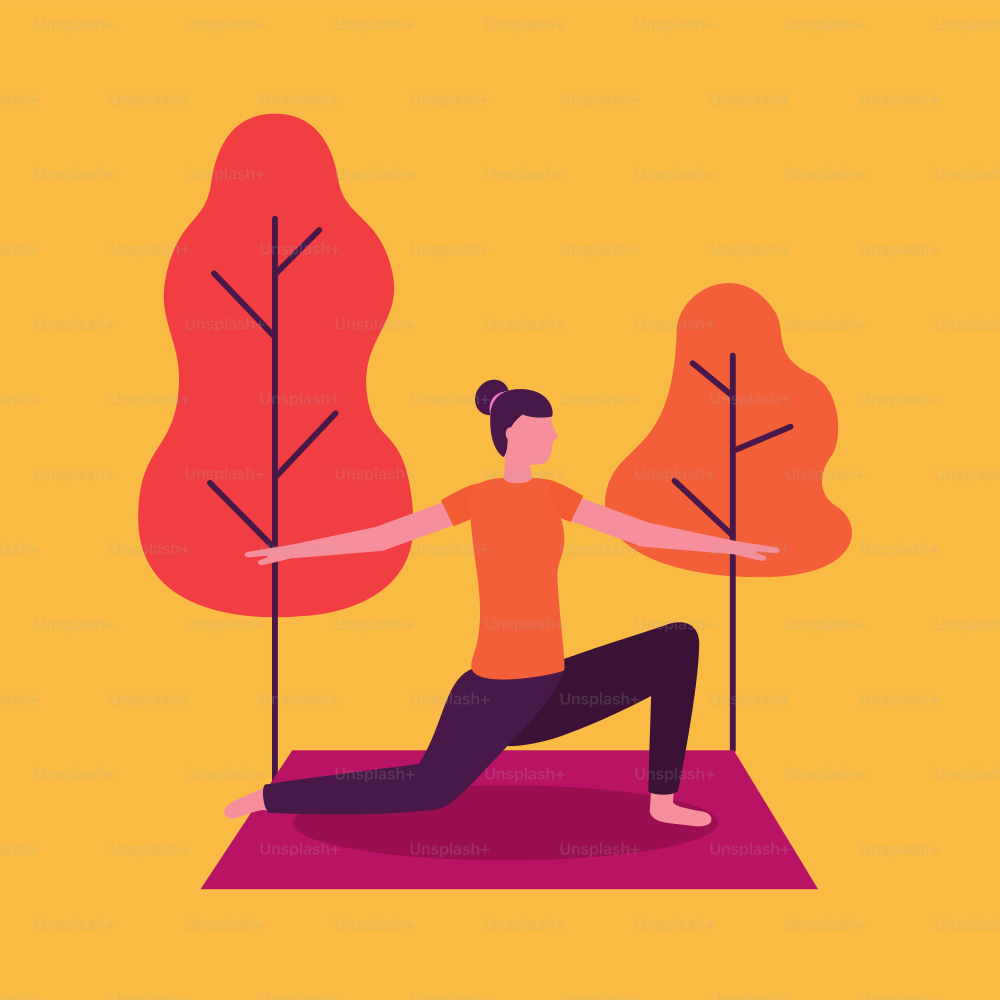 outdoor park woman yoga activity vector illustration
