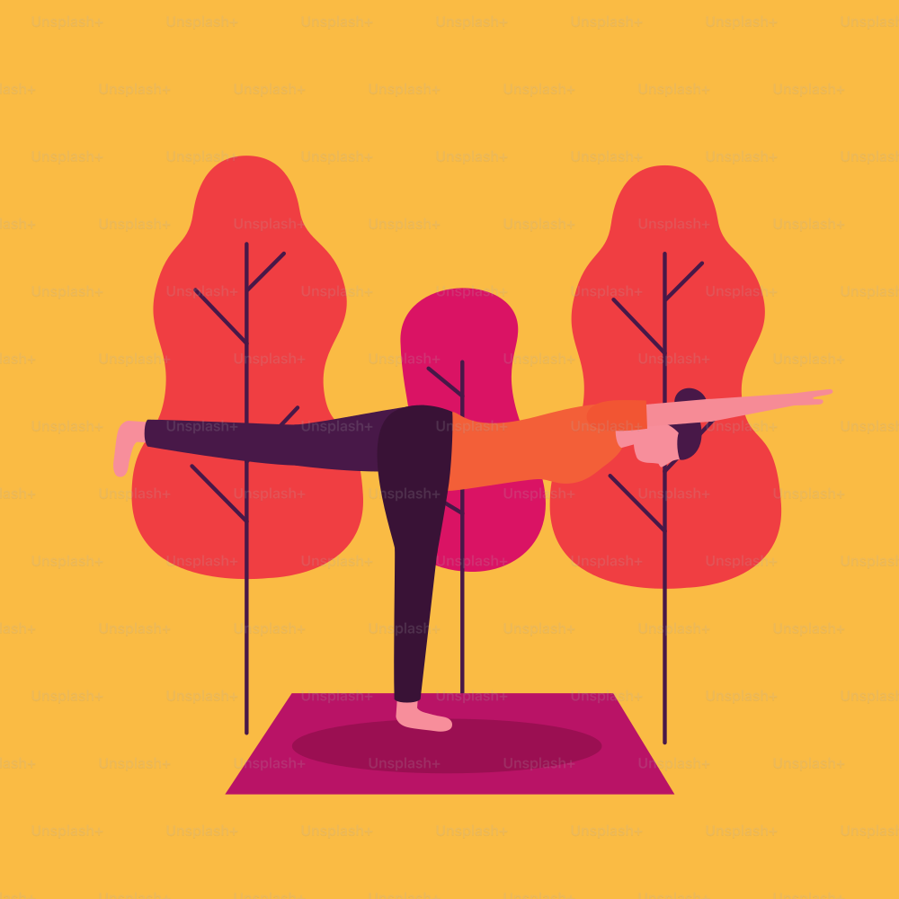 woman park yoga activity stretching legs vector illustration