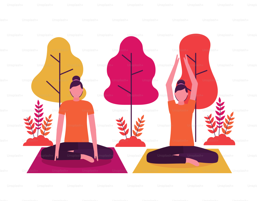 women park outdoor yoga activity vector illustration