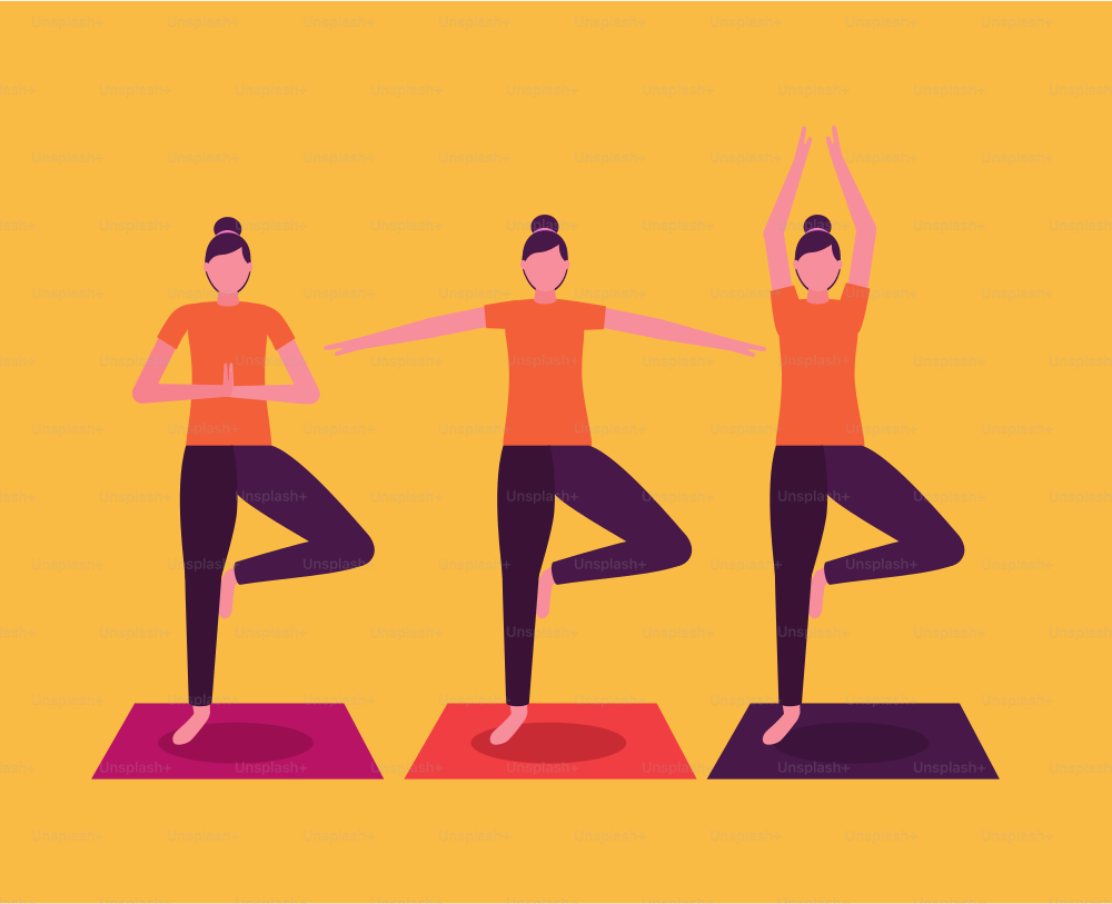 women collage yoga activity stretching body vector illustration