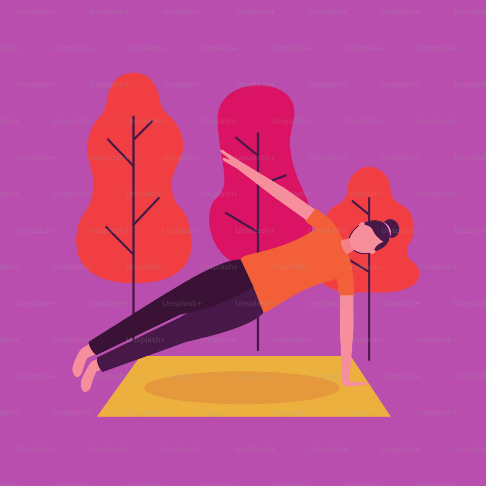 park woman yoga activity holding body with hand vector ilustration