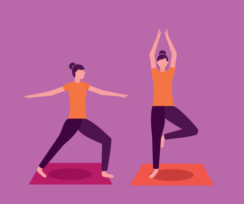 Atividade de yoga colagem garota alongando ilustração vetorial corporal