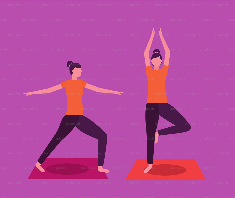 yoga activity collage girl stretching body vector illustration