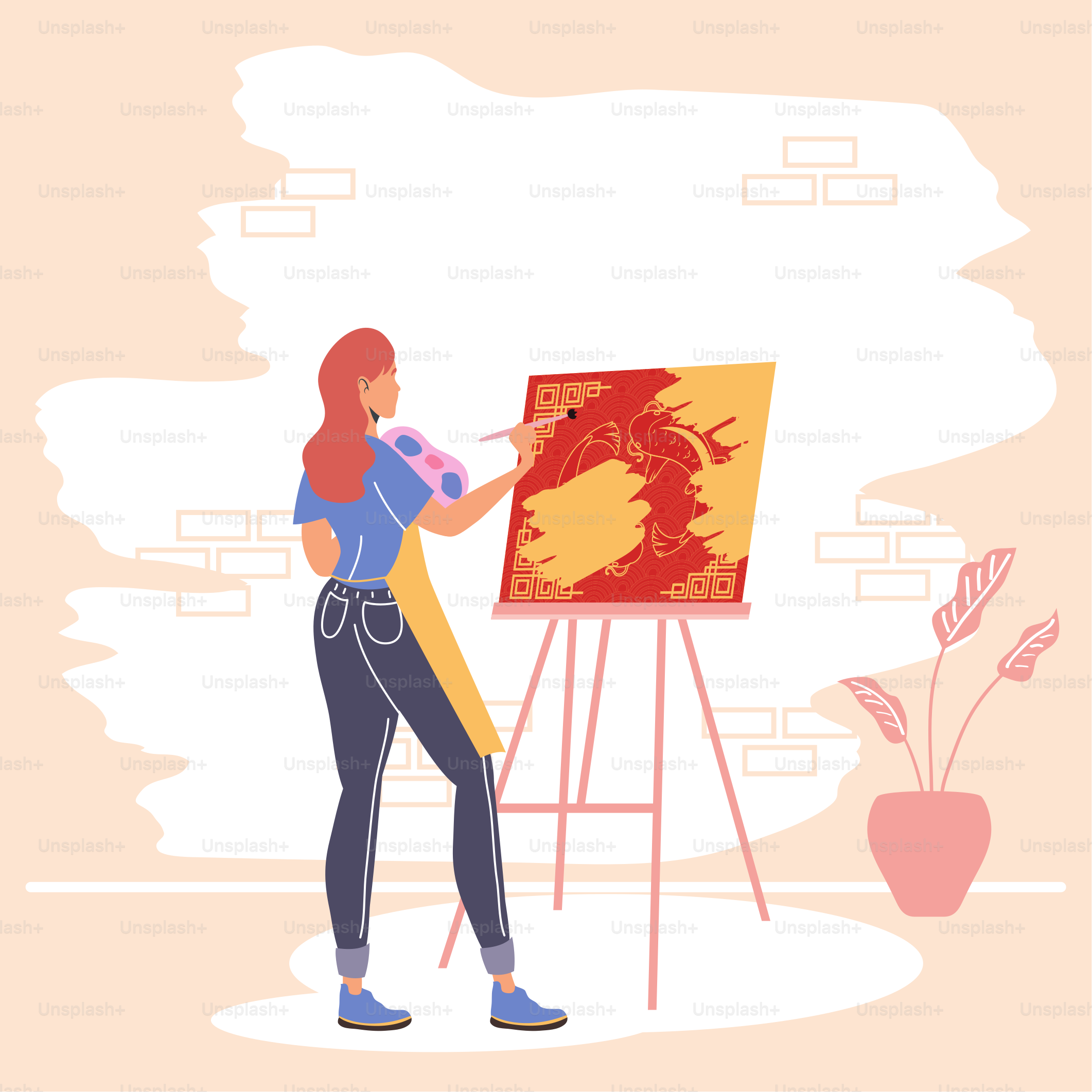 Artiste féminine peignant personnage de scène