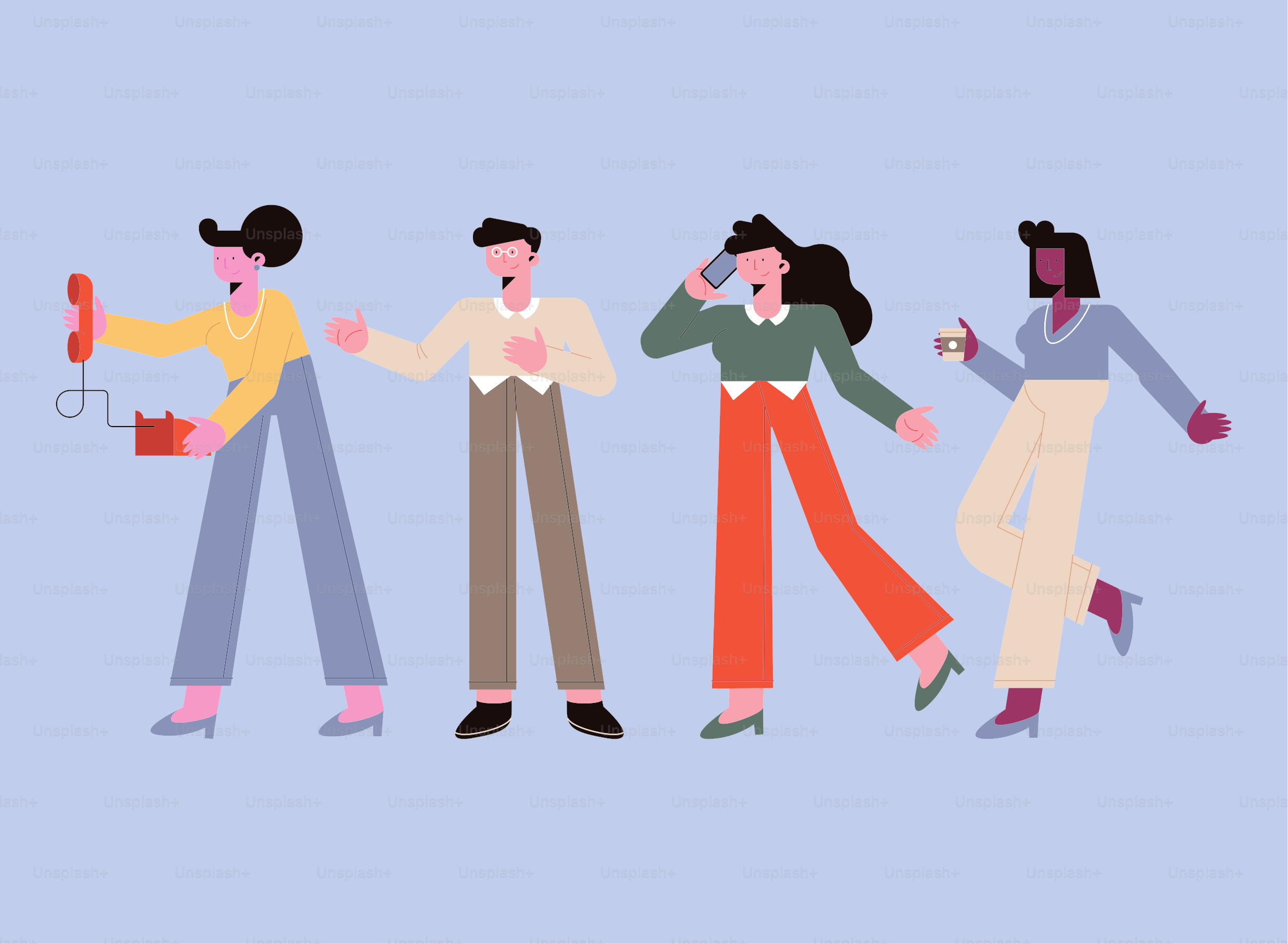 Businesspeople with office icon set on orange background