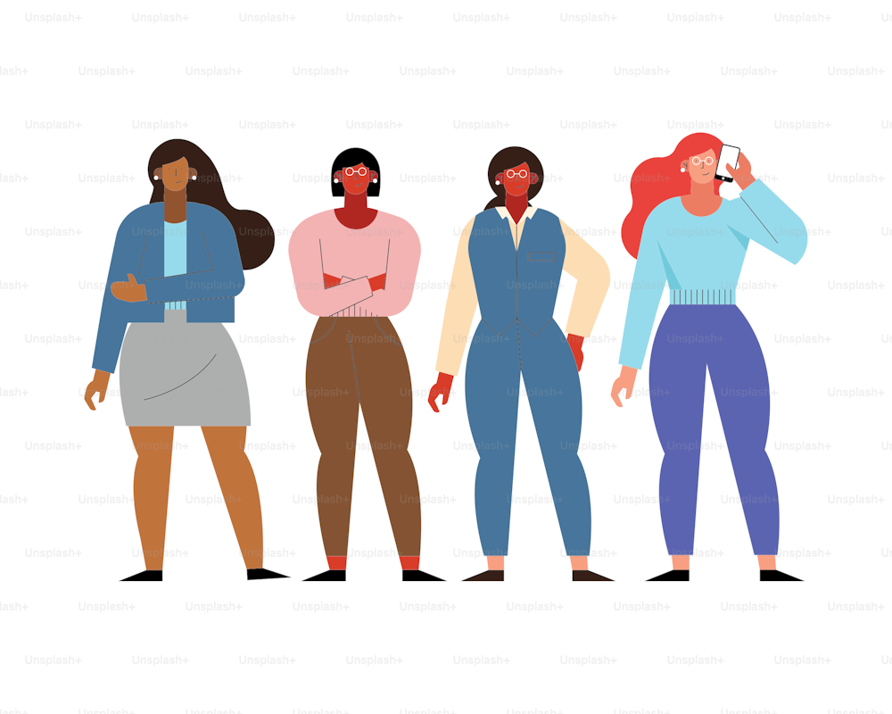 four businesswoman workers standing characters
