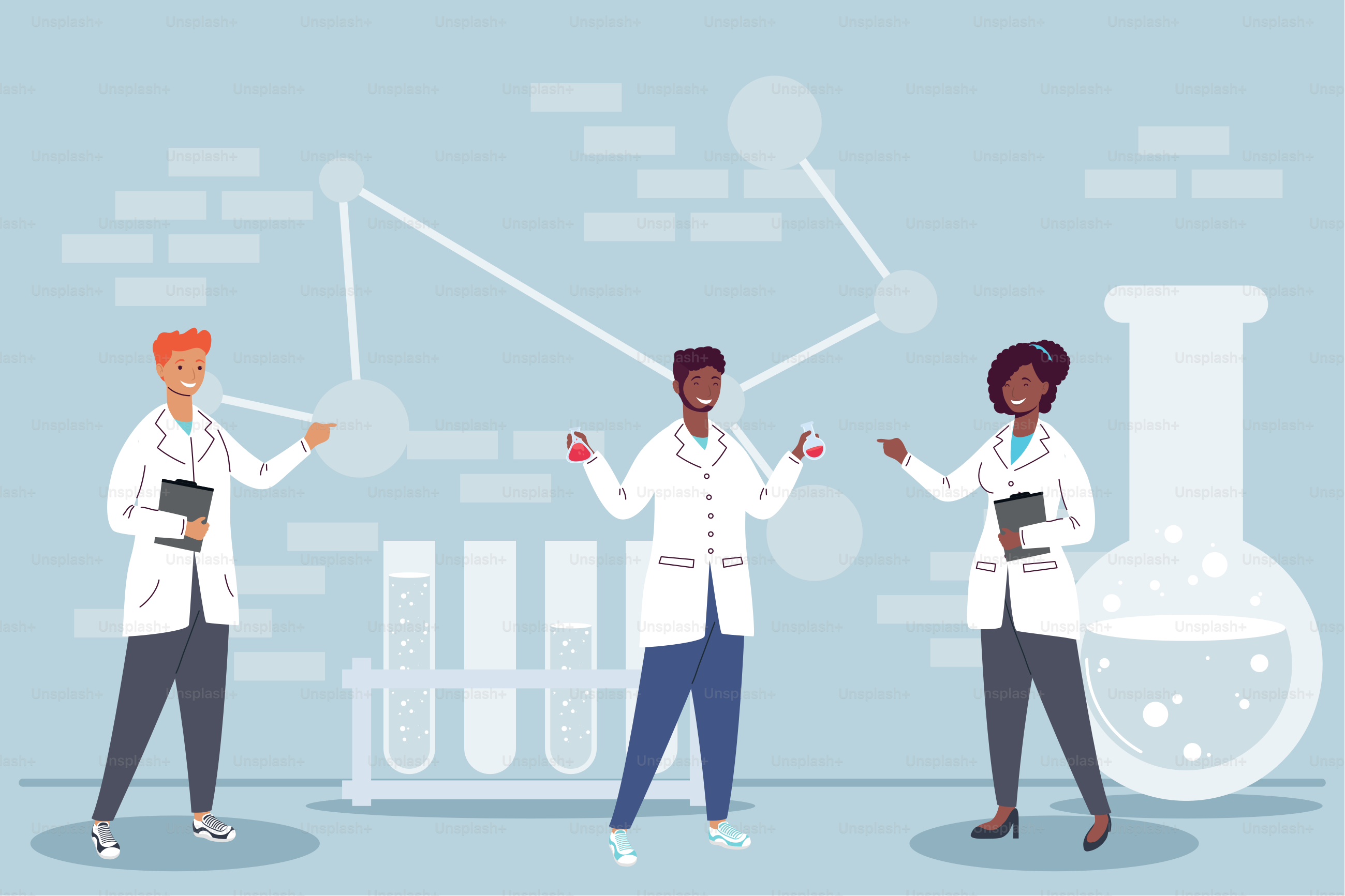 interracial laboratory workers staff characters