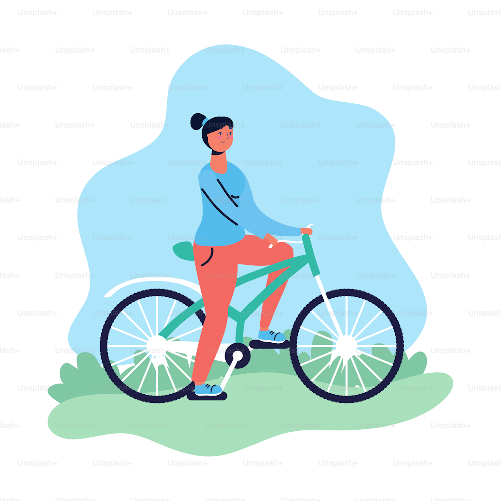Jeune femme femme en vélo personnage vectoriel illustration design