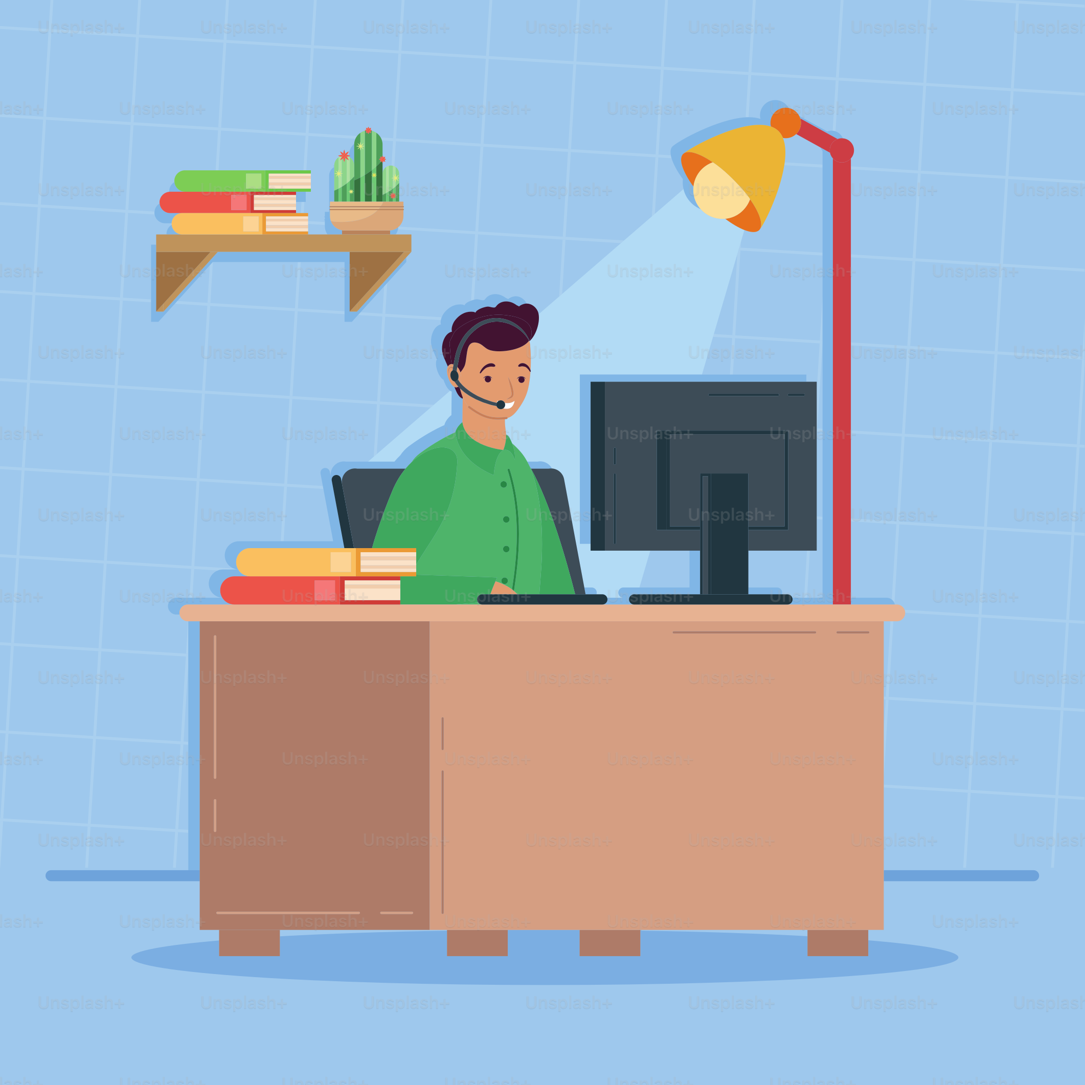 man working in desktop scene