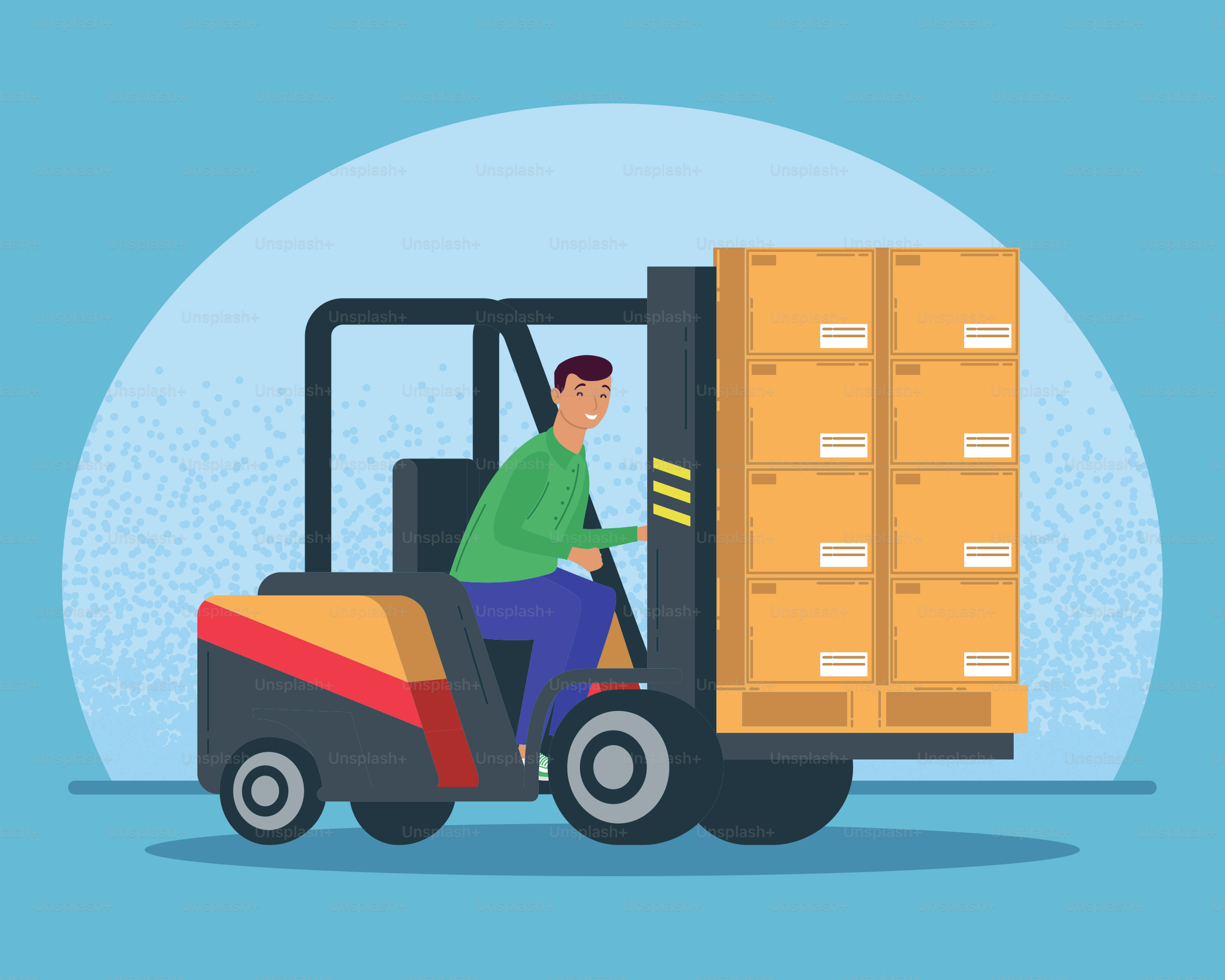 Trabajador que acciona carretillas elevadoras y cajas