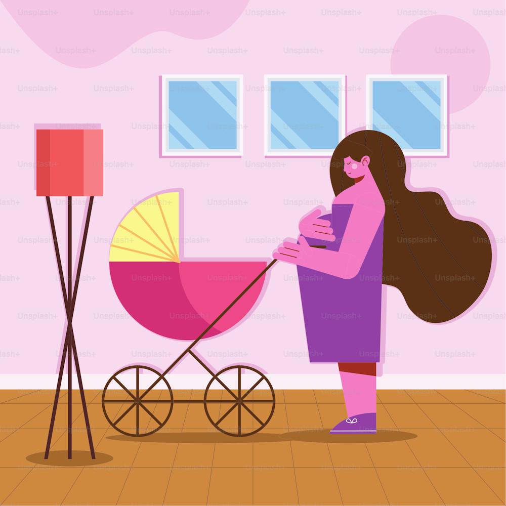 pregnancy woman with baby cart character