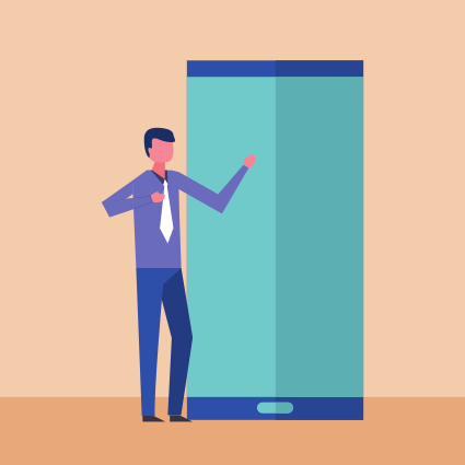 Empresario señalado por la tecnología de smartphones Ilustración vectorial