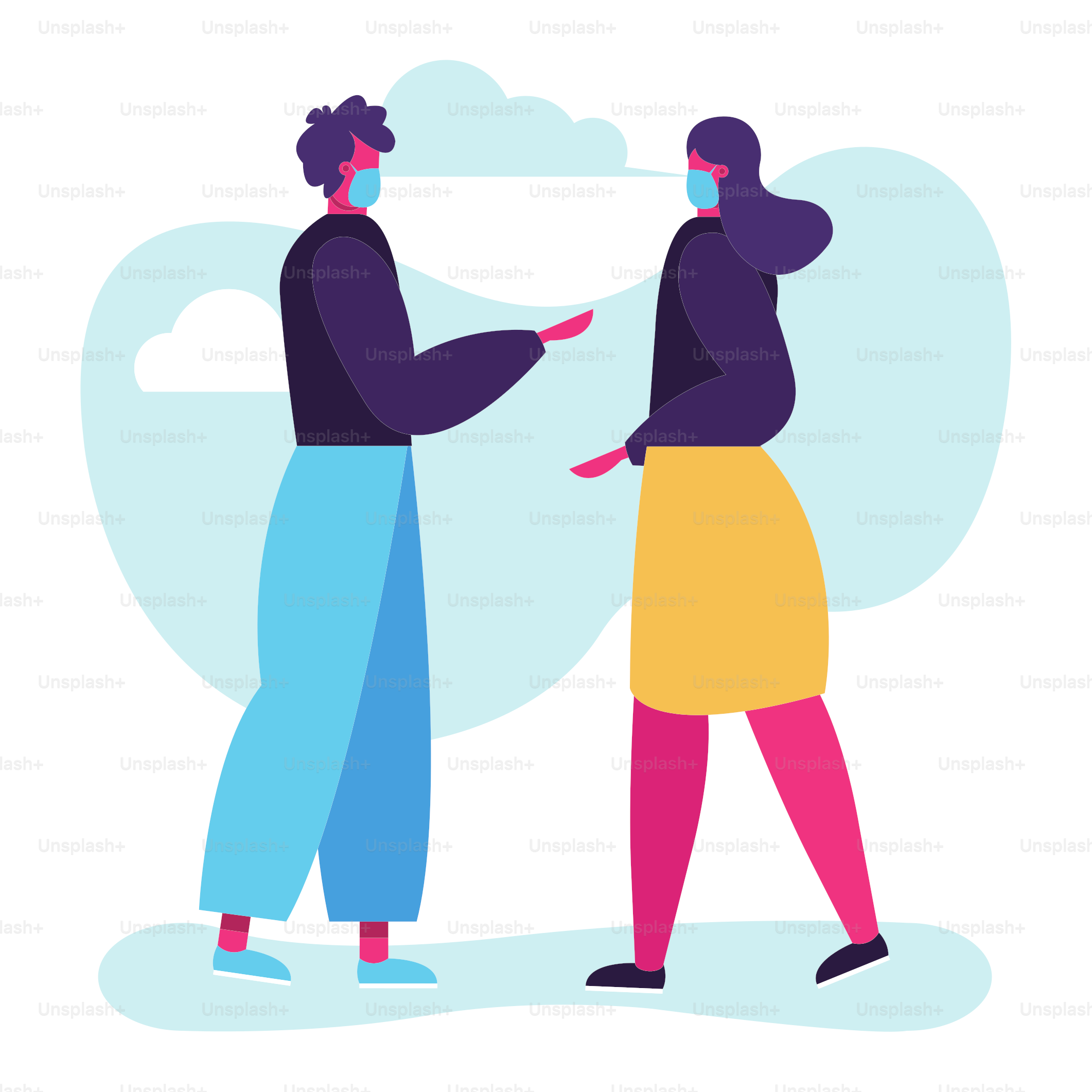 Junges Paar mit medizinischer Maske, Figuren, Vektorillustrationsdesign