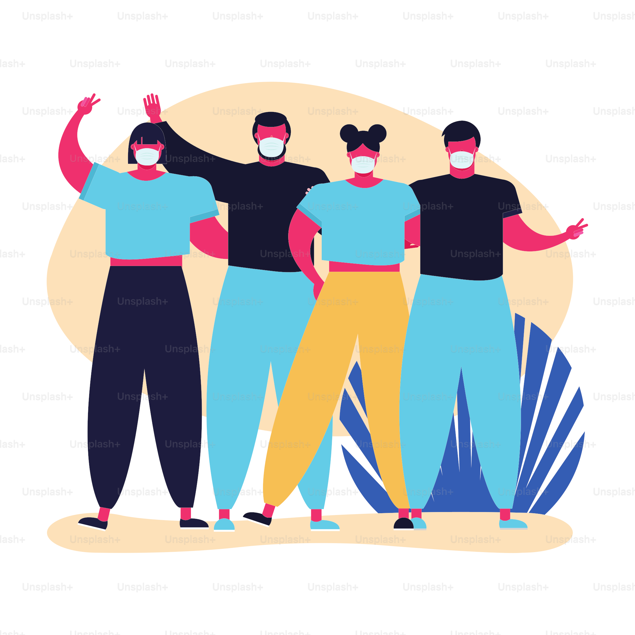 group of people wearing medical masks characters vector illustration design