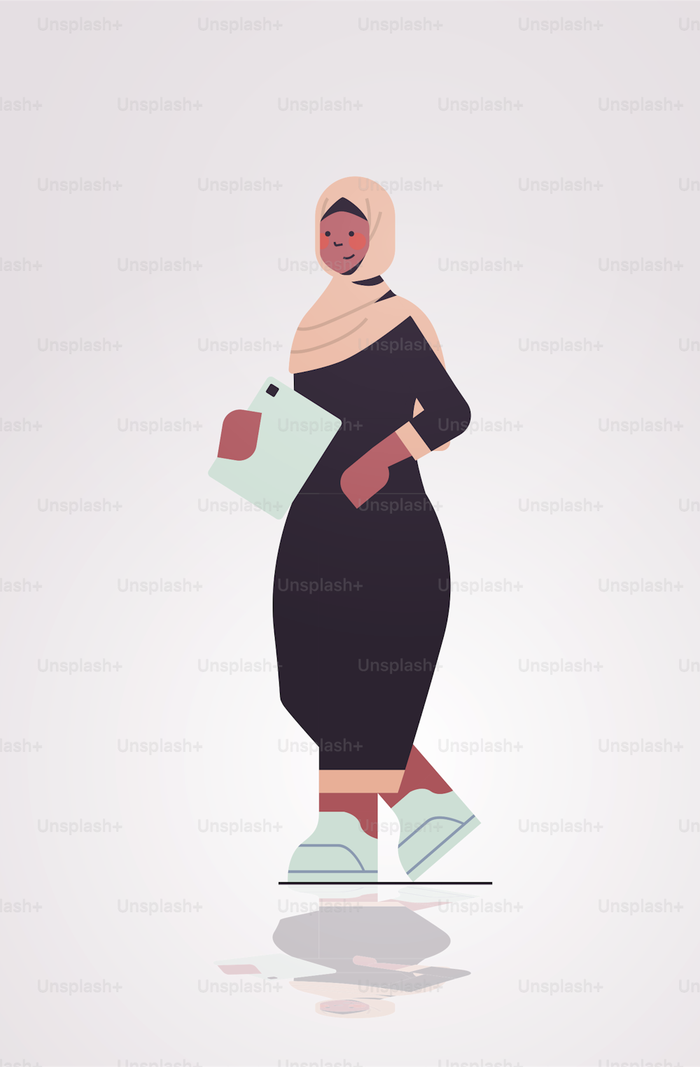 african muslim businesswoman holding tablet pc successful arab business woman standing pose leadership concept female office worker full length vertical vector illustration
