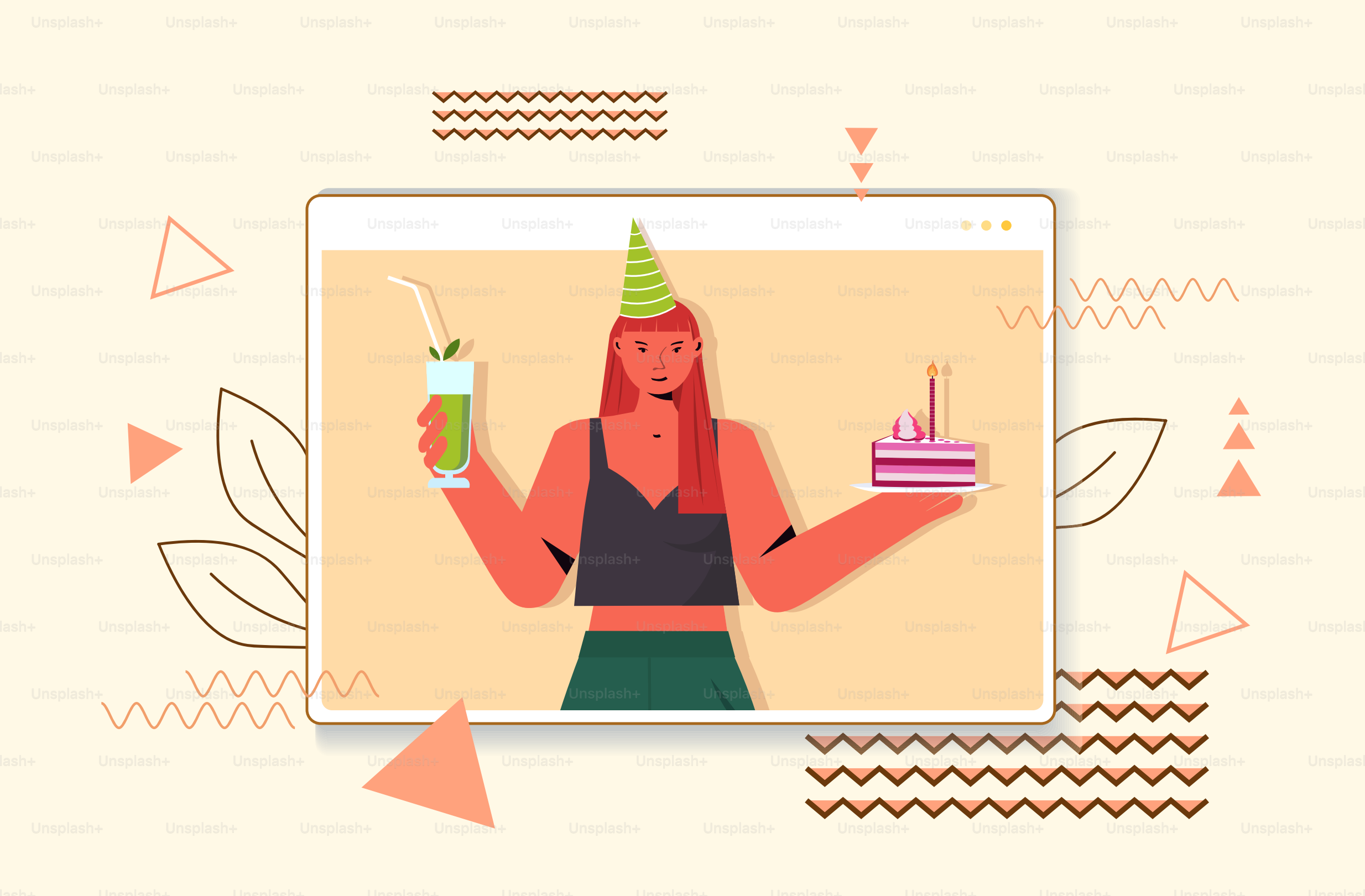 Una persona con un cappello da festa che tiene in mano una bevanda e una torta di compleanno