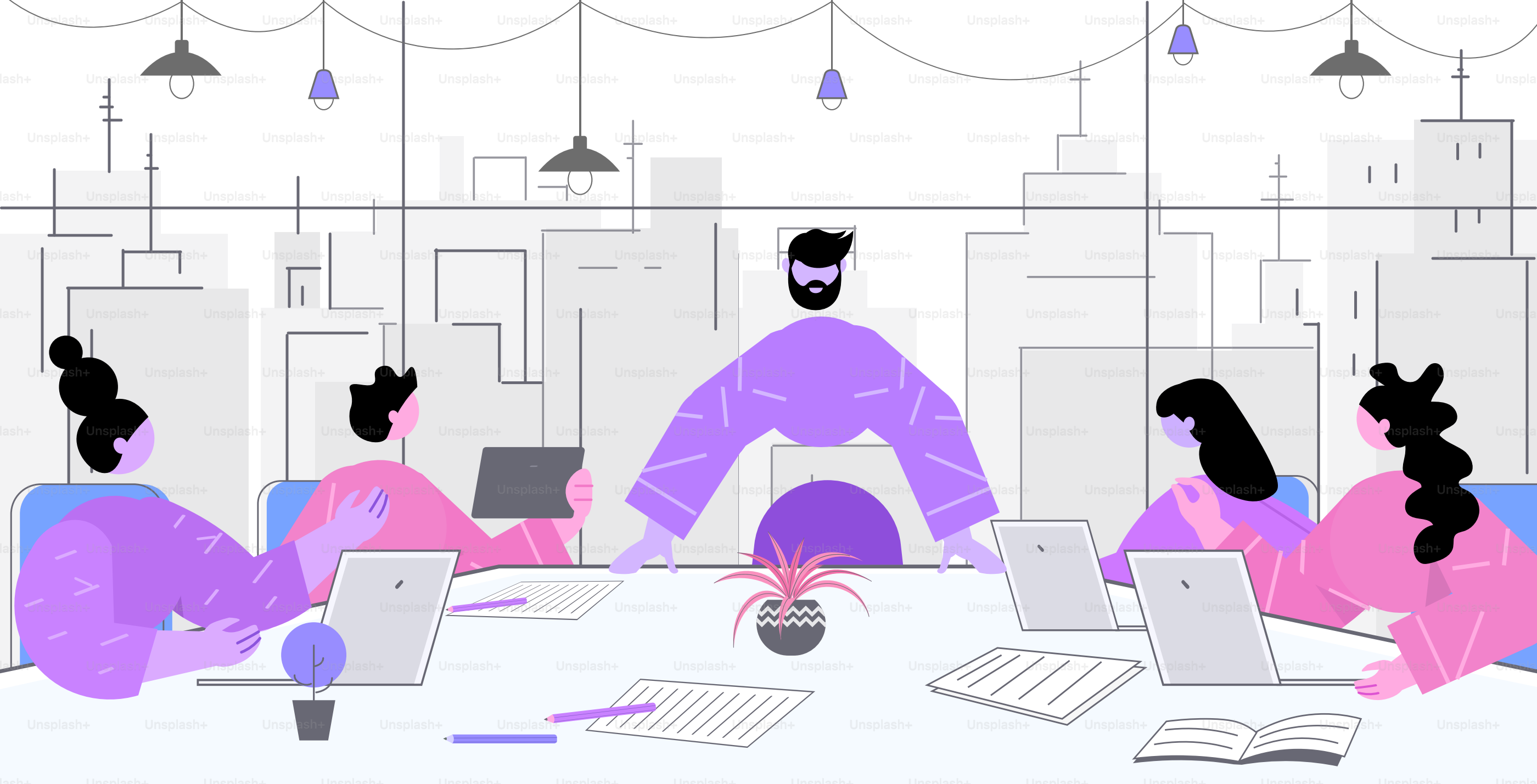 businesspeople discussing during meeting at round table in office brainstorming teamwork concept horizontal portrait vector illustration