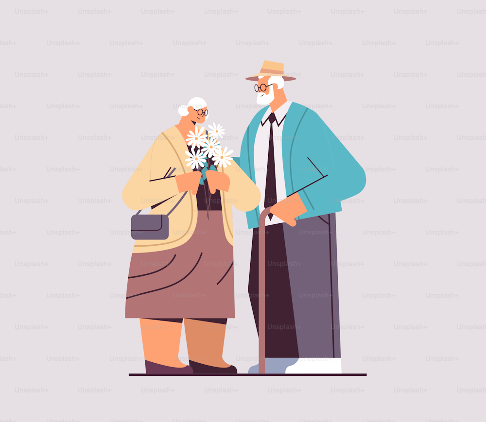 senior couple standing together grandparents spending time together horizontal full length vector illustration