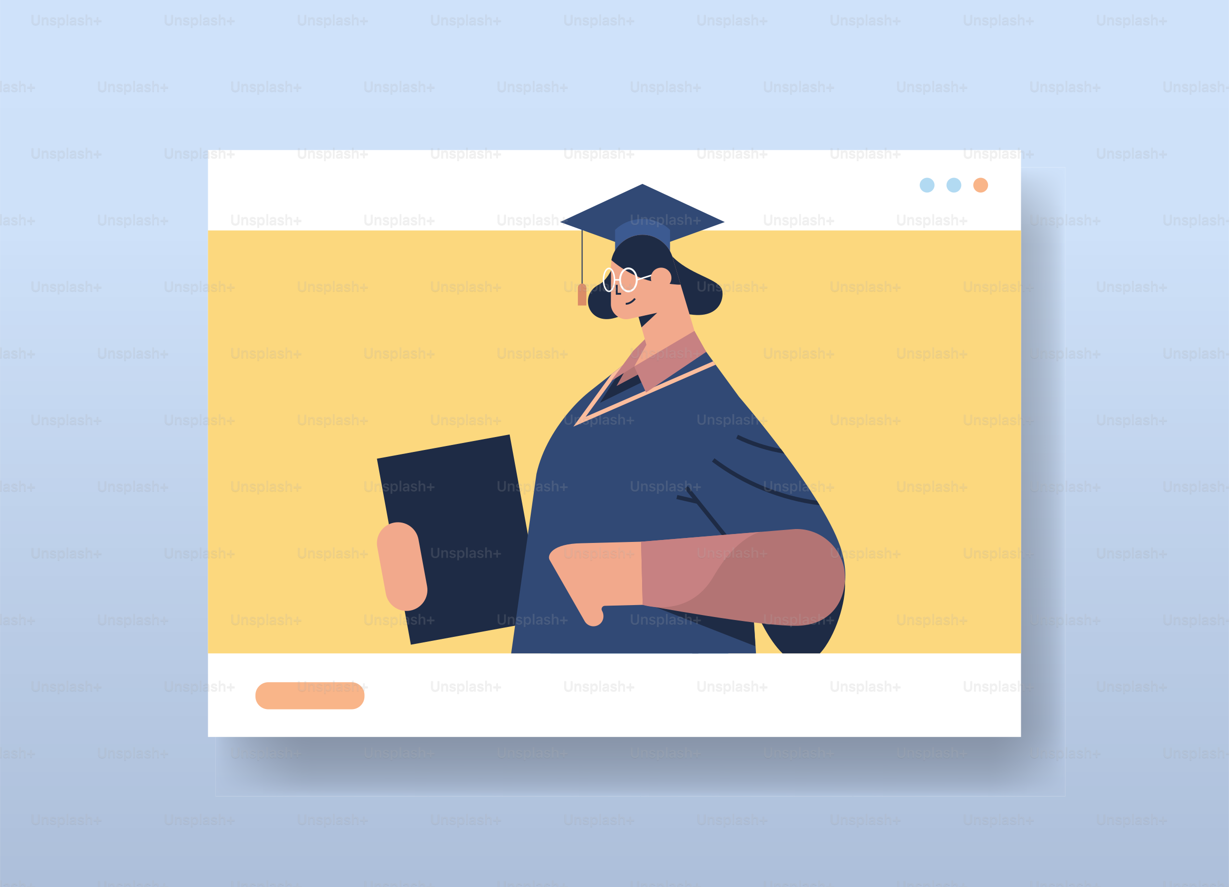 graduated student in web browser window female graduate celebrating academic diploma degree education university certificate concept horizontal portrait vector illustration