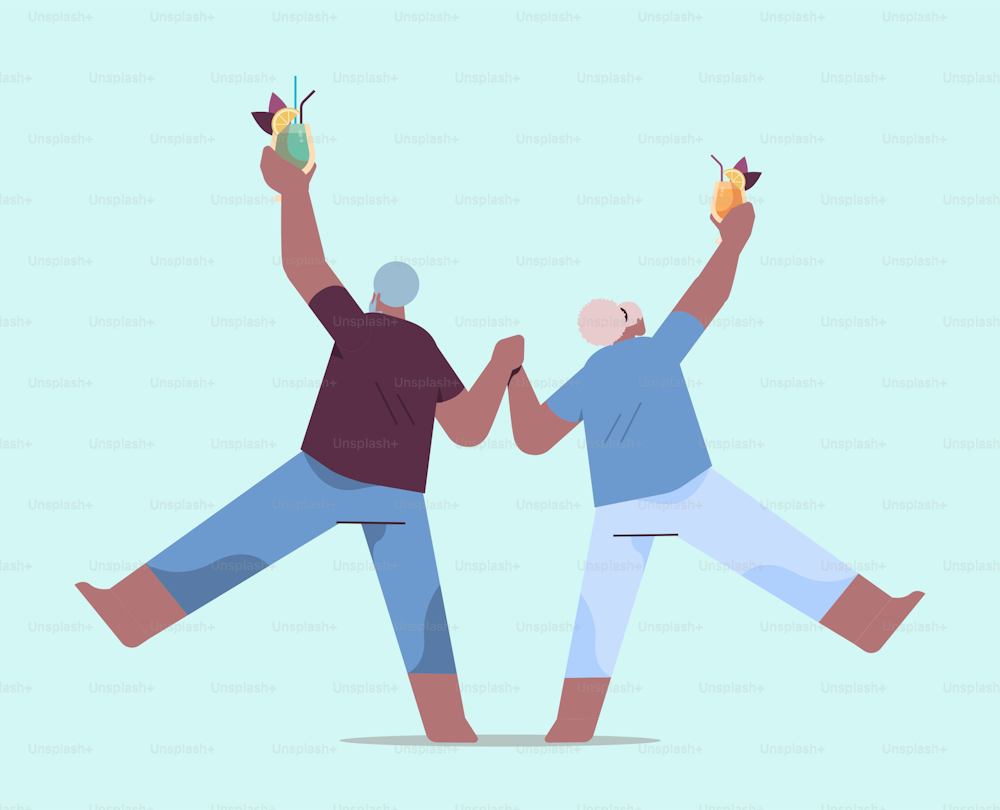Pareja afroamericana mayor bailando anciano y mujer divirtiéndose vejez activa concepto ilustración vectorial de longitud completa