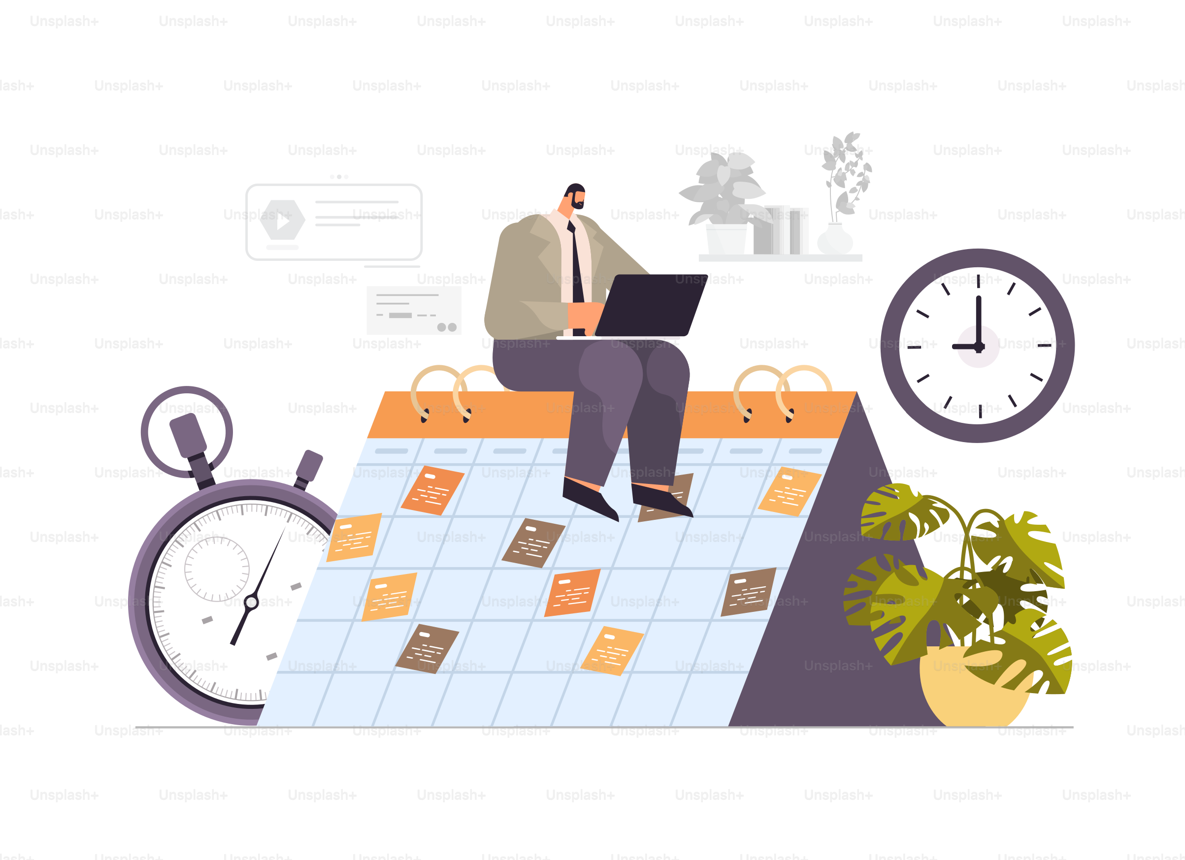 businessman planning day scheduling appointment agenda meeting plan time management concept horizontal full length vector illustration