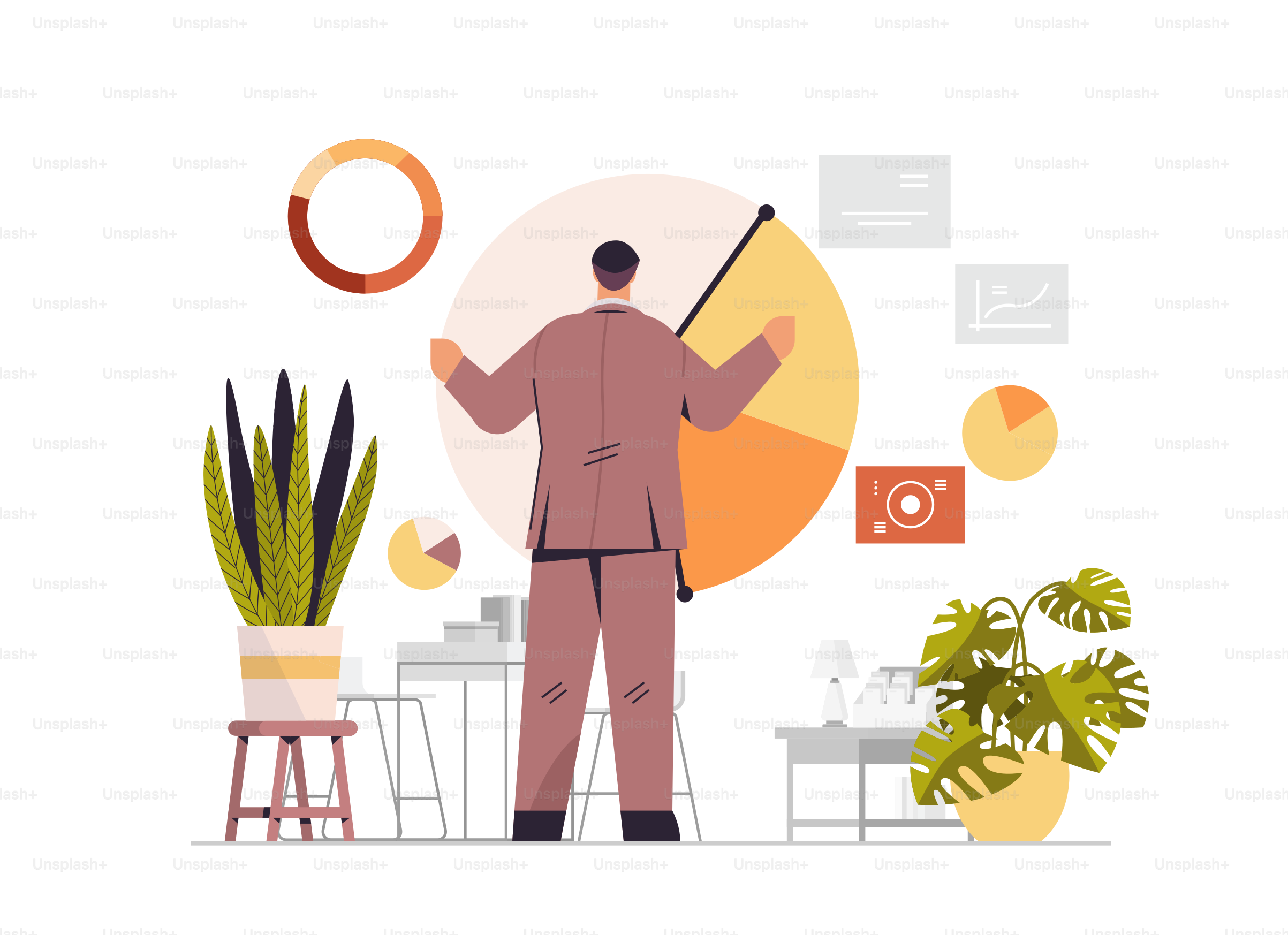 businessman analyzing statistics data on diagram business report presentation concept horizontal full length vector illustration