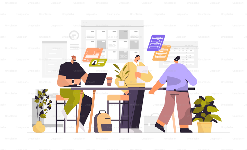 businesspeople team working together in office business people planning company strategy teamwork concept horizontal full length vector illustration