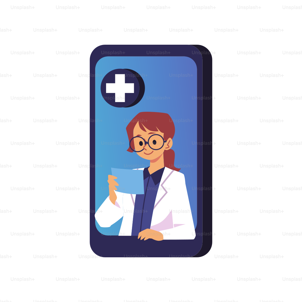 Pharmacist woman reads prescription, online drug store concept, flat vector illustration isolated on white background. Doctor selling medicine from the phone.