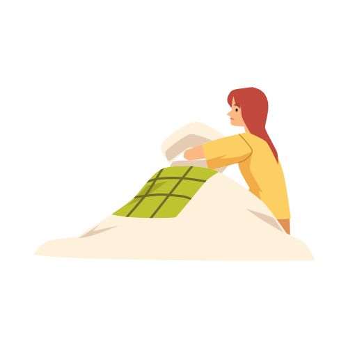 Lonely sleepless woman sitting under blanket, flat vector illustration isolated on white background. Cartoon character of sad woman for concept of loneliness.