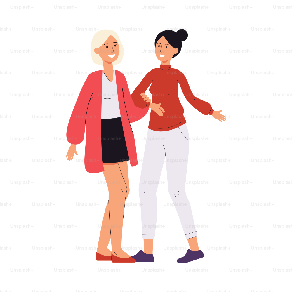Happy female lgbt couple. Young smiling lesbian pair. Modern non-traditional same-sex family, relationships and love. Flat vector isolated illustration.