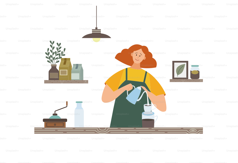 Professional barista working in coffeeshop making delicious coffee. Cafe worker making drinks, flat cartoon vector illustration isolated white background