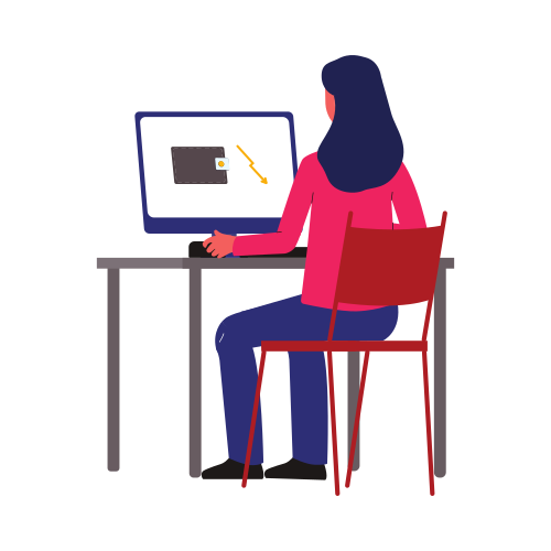 Woman looking at computer with falling financial graph, which showing downturn of market and economic crisis, flat vector illustration isolated on white background.