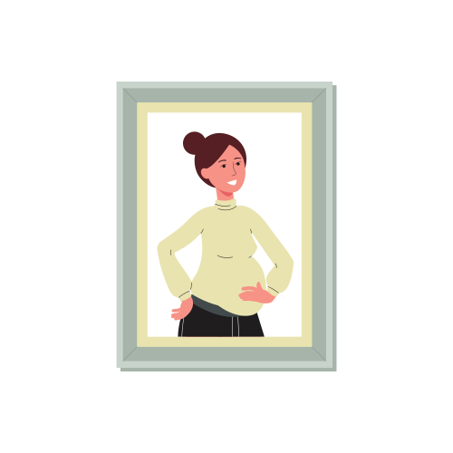 Cornice per foto con la fotografia della donna incinta del fumetto isolata su sfondo bianco. Immagine di gravidanza della giovane donna sorridente - illustrazione vettoriale piatta.