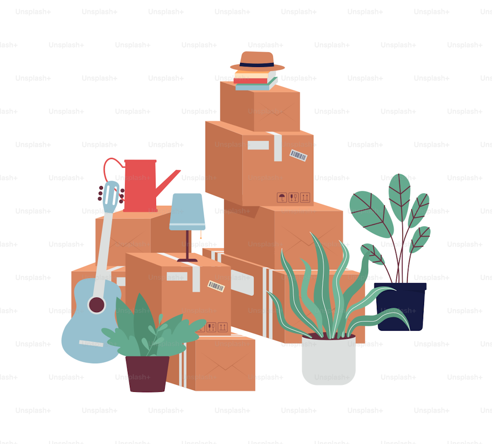 pack boxes for moving to new house flat vector illustration.