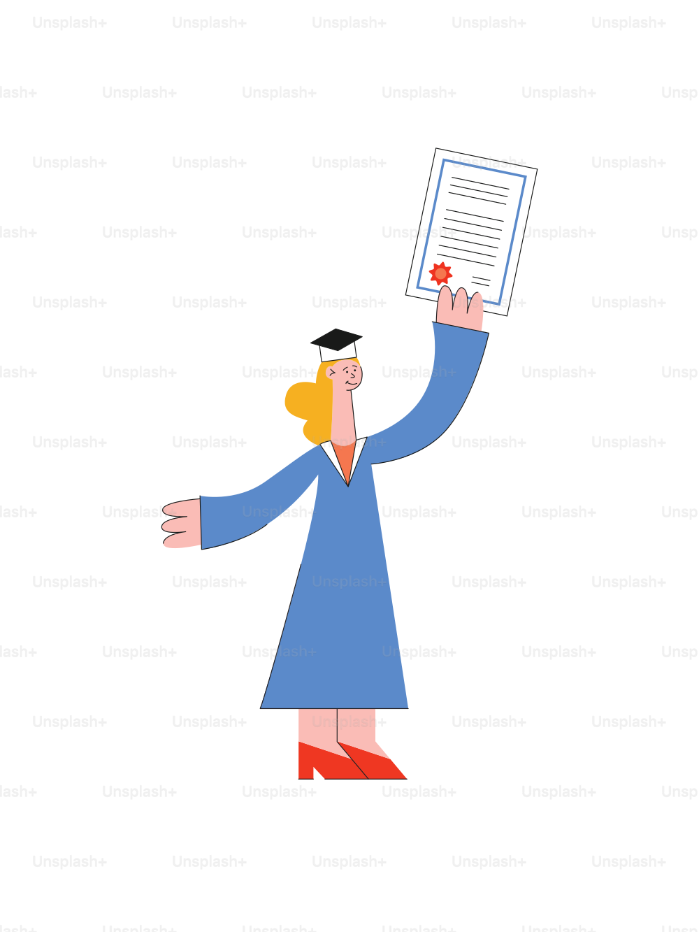Vector happy graduate student holding diploma sertificate in academic hat. smiling woman rejoices in graduation hat. Cheerful female character school, university or college education design.