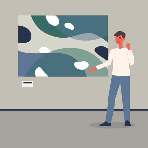 Männliche Kunstausstellung oder Galeriebesucher – Bild aus der Museumssammlung – Cartoon, flache Vektorillustration. Kultur und Freizeit oder Tourismuskonzept.