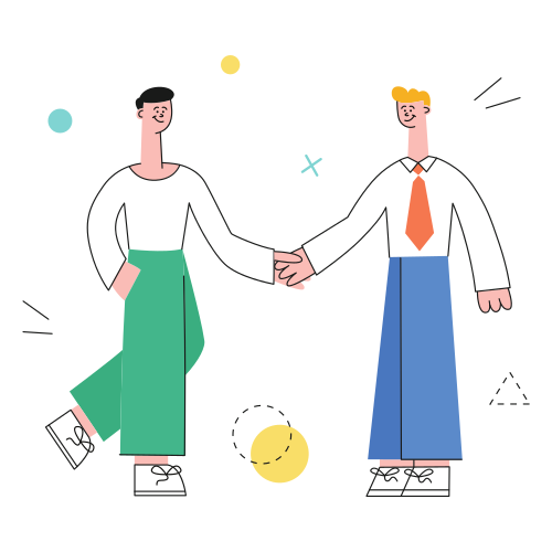 Vector personajes masculinos manager dándose la mano tras una exitosa reunión de desarrollo, colaboración. Hombre trabajador de oficina, hombre de negocios, y cooperación y trabajo en equipo.