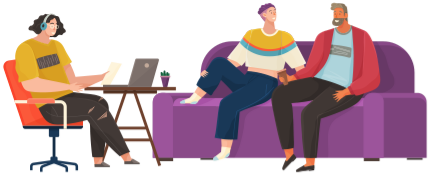 Characters giving interview to journalist. Live report, press conference with guests of radio station. People communicate during podcast. Live communication at interview. Recording audio podcast