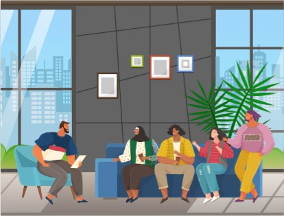 Kollegen kommunizieren. Leute, die Arbeitsfragen diskutieren. Mitarbeiter während der Arbeit. Männer führen einen Dialog, reden, entspannen sich im Studio. Kommunikation, Gespräch bei der Geschäftsleiter-Besprechung am Arbeitsplatz