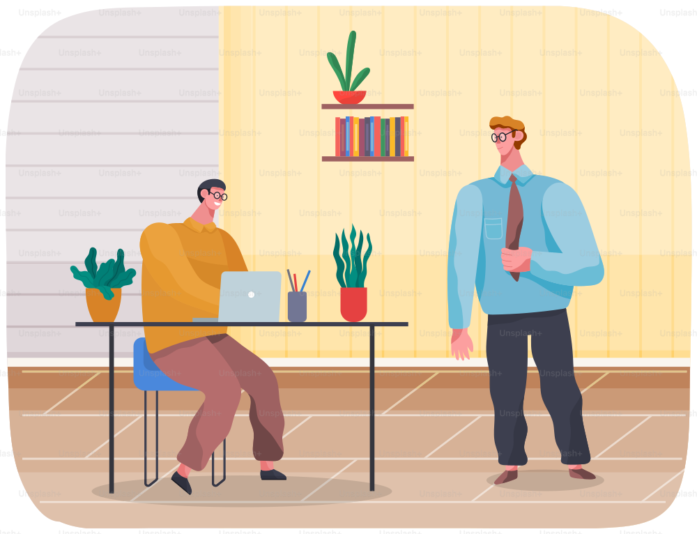 Business characters working in office workplace design. Co working people, meeting teamwork, collaboration and discussion, brainstorm. Businesspeople office life, colleagues discuss. Partners startup