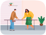 Business partners talking on meeting, businessman and businesswoman discussing company problems and solutions. Man and woman having talk and brainstorming on project, standing in office workspace