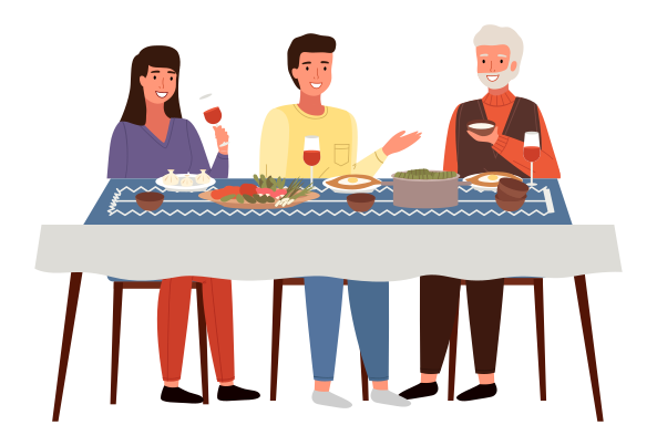 가족은 조지앵 스타일의 음식으로 식사를 합니다. 저녁 식사에 참석한 조지아인들은 하얀 배경에 고립되어 있다. 친척들은 전통 요리를  먹습니다. khinkali 및 adjarian khachapuri 벡터 그림이 있는 테이블 벡터 – Unsplash의 음식 이미지, image size:3000x2038