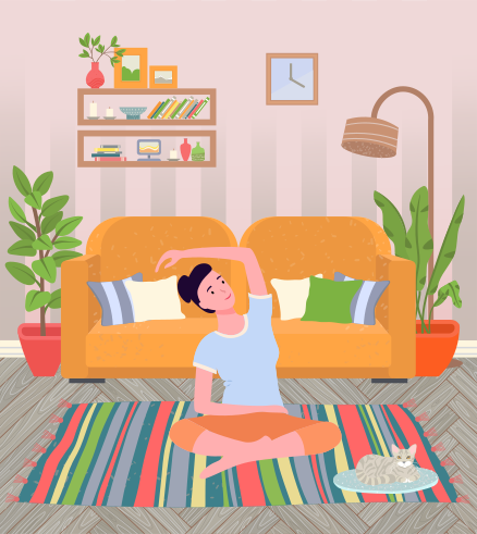 Frau, die Yoga macht. Junges und schönes, fittes Mädchen sitzt auf dem Boden in Lotusposition. Weibliche Figur kümmert sich um ihre Gesundheit, führt einen gesunden Lebensstil und macht Entspannungsübungen