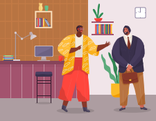 Office staff, work and communication. Head and subordinates. Various workers, managers team. Business employees on their workspace. Office workers. Co-workers. Colleagues discuss project teamwork